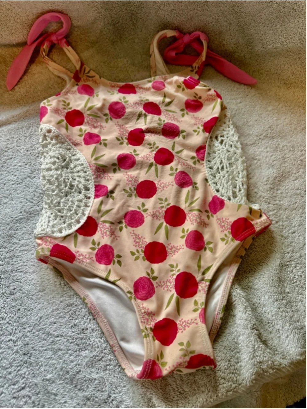 Kimi & Li Floral Crochet One-Piece Swimsuit – Girls Size 8